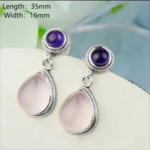 Bohemian Style Vintage Retro Silver Color Amethyst and Rose quartz Natural Stone